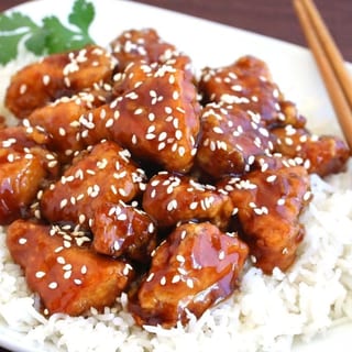Sesame chicken rice dish