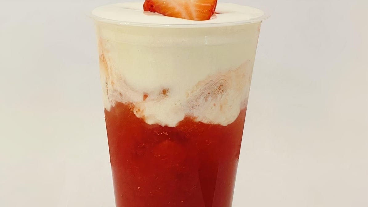 Muddy strawberry with cream.