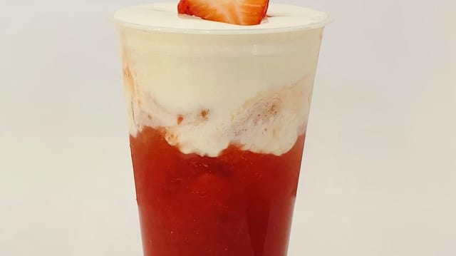 Muddy strawberry with cream.