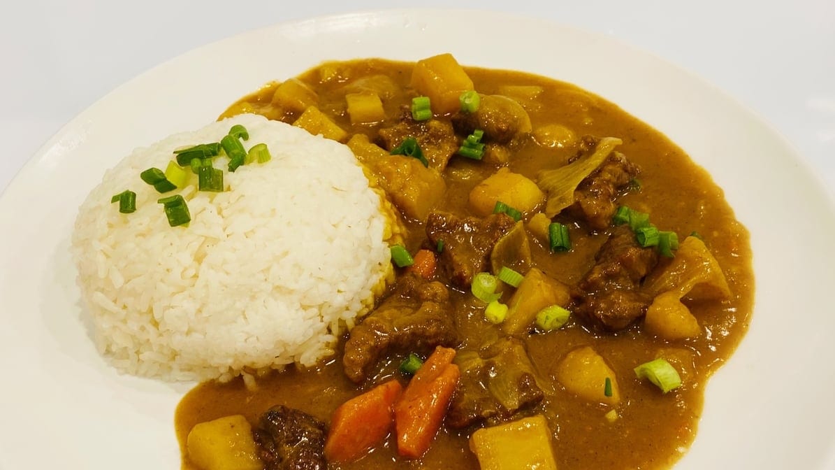 Beef curry rice bowl.